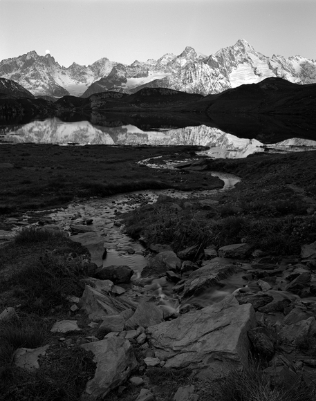 Moonset at mountain lake Moonset at mountain lake