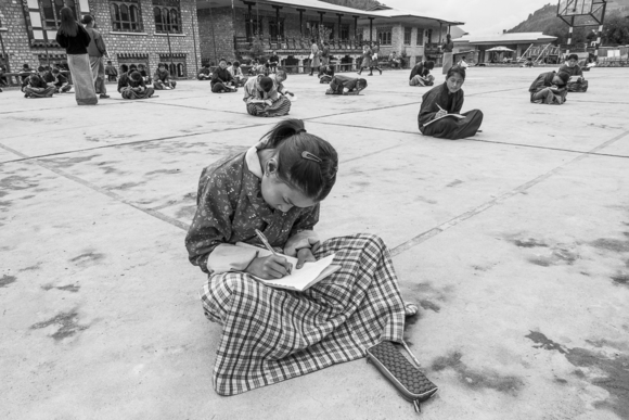 Bhutan School Children Taking Exam