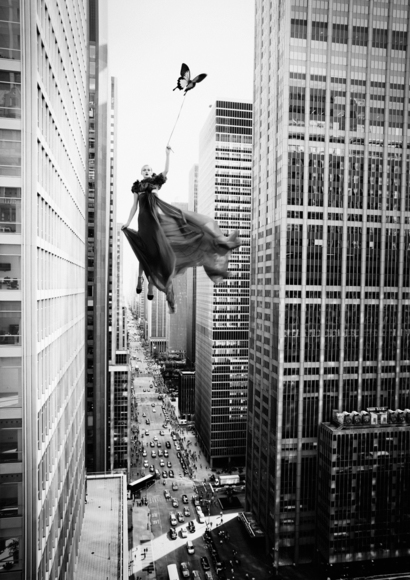 Girl Flying over New York