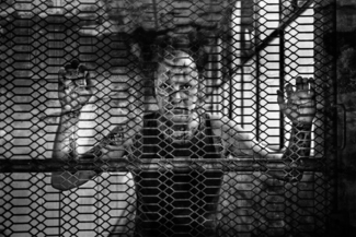 Behind the cage
