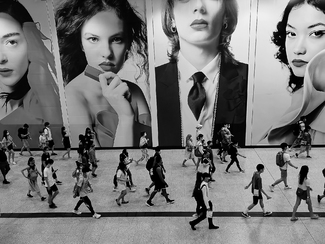 In the subway aisle