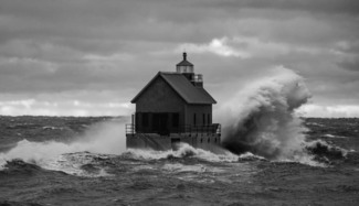 Waves Crashing into Lighthouse