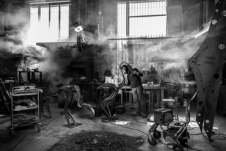 Sculptor Denis Nayrac in his Workshop
