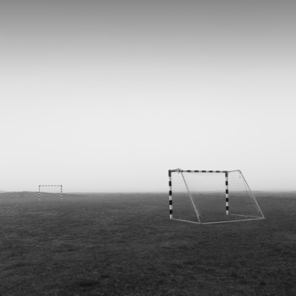 Soccer field in the fog