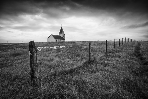 Fence And White Church, Iceland