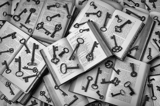 Opened Books And Antique Keys Opened Books And Antique Keys