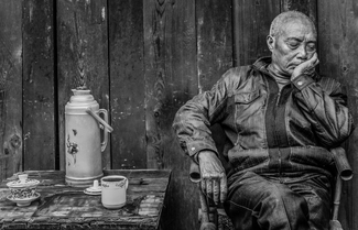 Sleeping Man in Chengdu Tea House