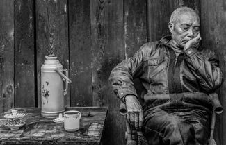 Sleeping Man in Chengdu Tea House